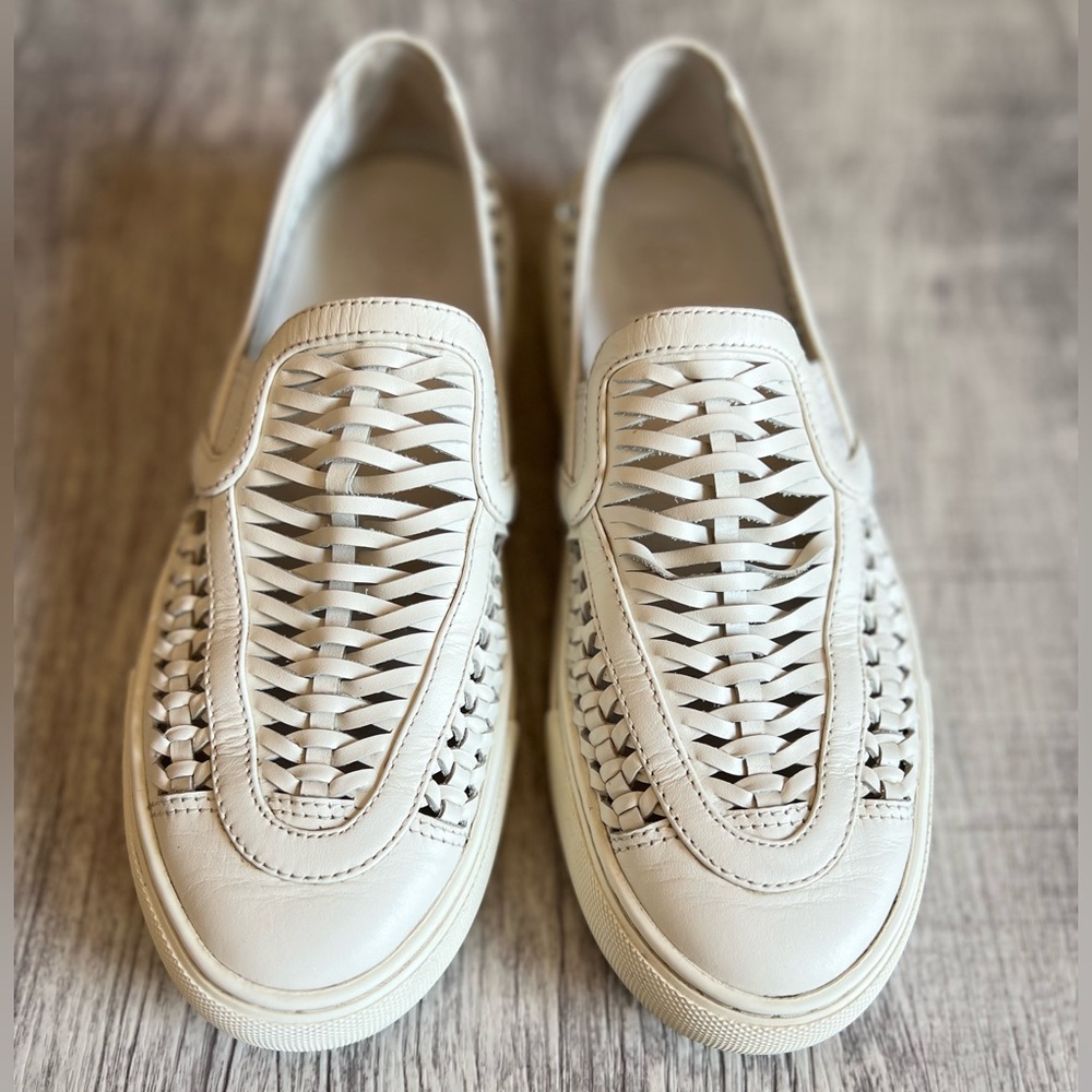 Tory Burch Woven Leather Slip-On Sneakers in Cream Size 5.5